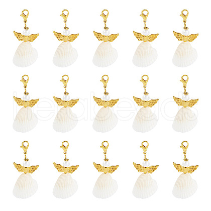 Angel Shell & Acrylic Pendant Decorations HJEW-TA00199-1