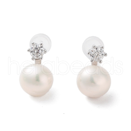 Mother's Day Jewellery Natural Pearl Stud Earrings for Women EJEW-C082-12B-P-1