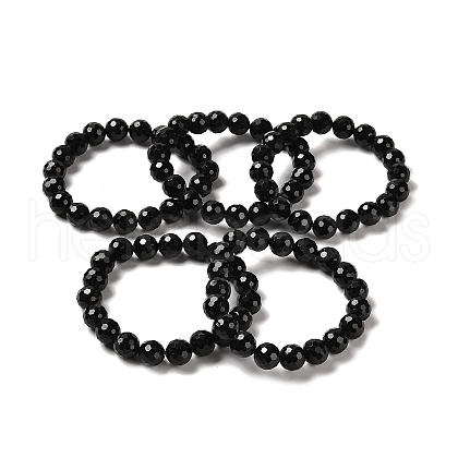 Natural Black Tourmaline Beaded Stretch Bracelets BJEW-K233-01C-03-1