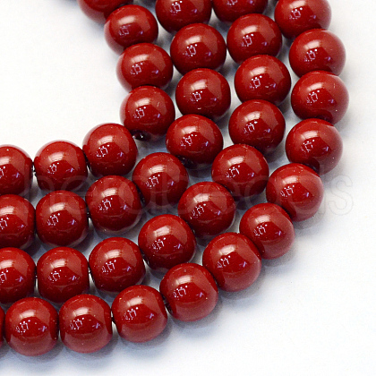Baking Painted Pearlized Glass Pearl Round Bead Strands HY-Q330-8mm-35-1