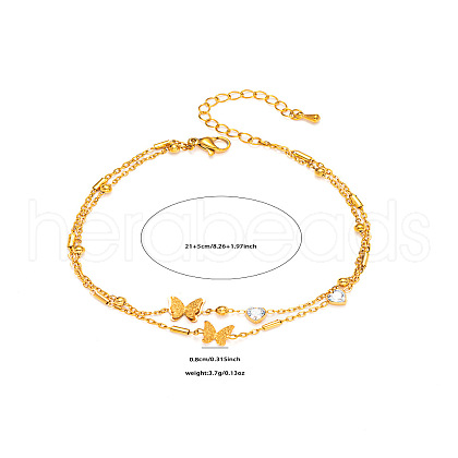 304 Stainless Steel Crystal Rhinestone Double Layer Anklets FS-WG0DDF9-02-1