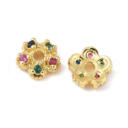 Brass Micro Pave Colorful Cubic Zirconia Bead Caps KK-V015-07G-01-1