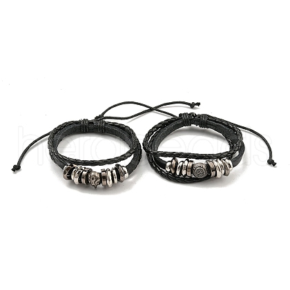 Braided PU Leather & Waxed Cords Triple Layer Multi-strand Bracelets BJEW-P329-10AS-1