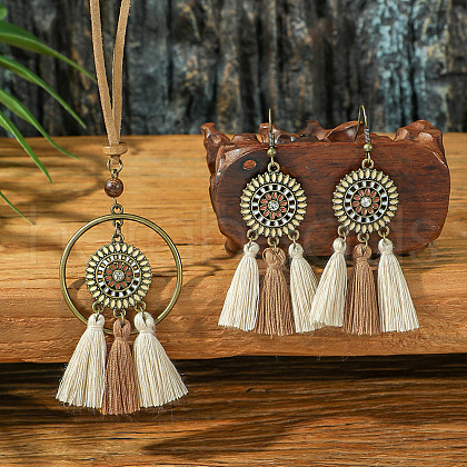 Alloy & Wood Tassel Pendant Necklace & Dangle Earring FS-WGEEC72-06-1