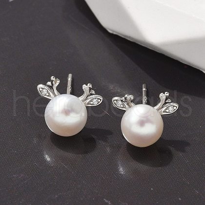 925 Sterling Silver Micro Pave Clear Cubic Zirconia Stud Earrings for Women EJEW-K303-02A-P-1
