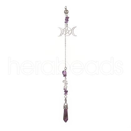 Natural Amethyst Pointed Dowsing Pendulums PALLOY-JF02009-03-1