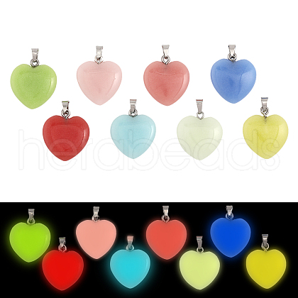 CHGCRAFT 16Pcs 8 Colors Synthetic Luminous Stone Pendants G-CA0001-69-1