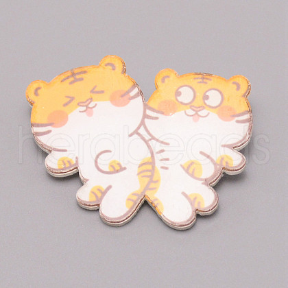 Double Tiger Chinese Zodiac Acrylic Brooch JEWB-WH0022-13-1