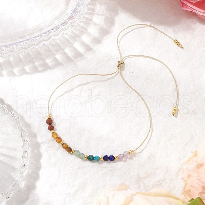 Chakra Theme Adjustable Natural Mixed Gemstone Braided Bead Bracelets for Women BJEW-JB11618-02-1