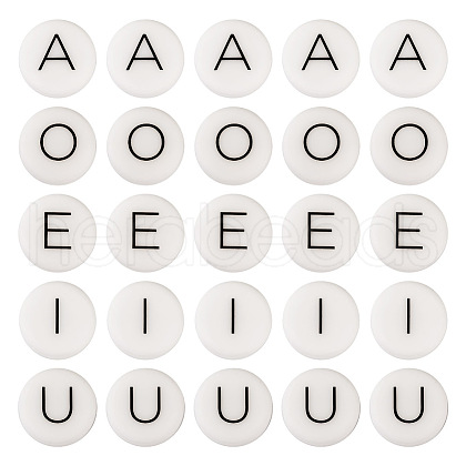 50Pcs 5 Style White Flat Round with Black Letter Silicone Beads SIL-TA0001-49-1