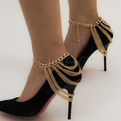 Iron & Aluminum Chain Multi-Layered Anklets Tassel Shoes Chains WG98879-01-1