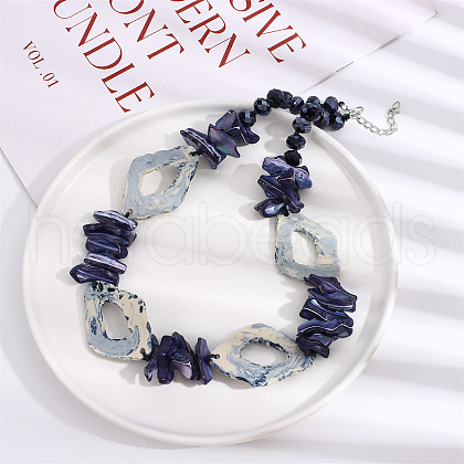 Summer Boho Glass & Dyed Natural Shell Nuggets Beaded Necklaces NJEW-H047-08-1