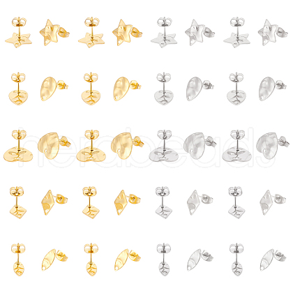Unicraftale 40Pcs 10 Styles 304 Stainless Steel Stud Earring Findings STAS-UN0059-82-1