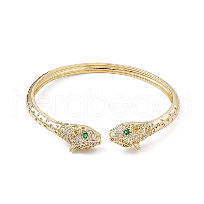 Green & Clear Cubic Zirconia Snake Open Cuff Bangles BJEW-A131-01G-1