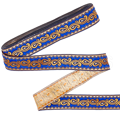 Ethnic Style Polyester Jacquard Leaf Ribbons SRIB-WH0011-198A-1