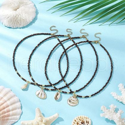 4Pcs 4 Styles Electroplated Natural Shell Pendant Necklaces NJEW-JN05221-1
