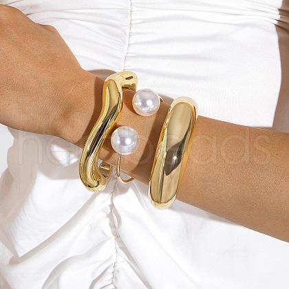 Oval Alloy & Iron & CCB Plastic & Plastic Pearl Bangles Set FS-WGB93A7-19-1