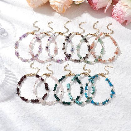 Natural Mixed Gemstone Chip Beaded Bracelets for Women BJEW-JB11742-1