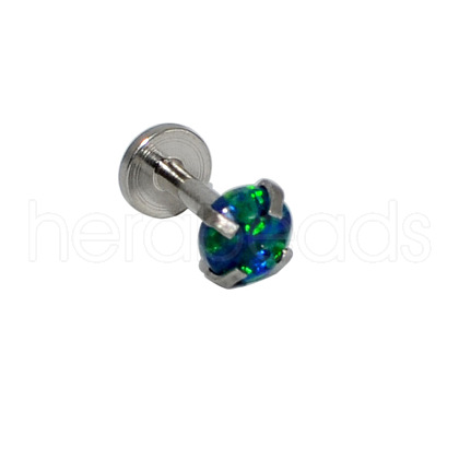 304 Stainless Steel Green Synthetic Opal Internally Threaded Labrets For Women Men WGF4990-84-1