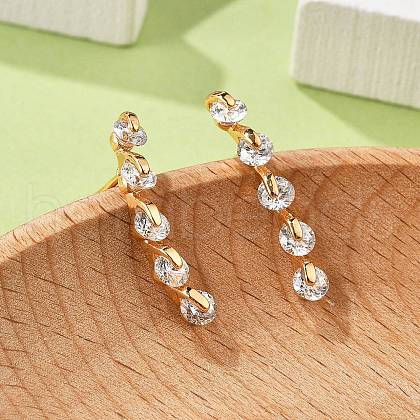 Stick Brass Micro Pave Cubic Zirconia Stud Earrings for Women EJEW-G428-19G-02-1