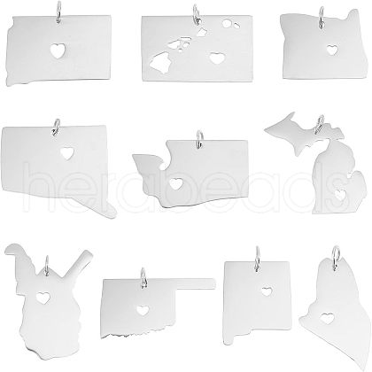 Unicraftale 10Pcs 10 Style 201 Stainless Steel Pendants STAS-UN0036-64-1