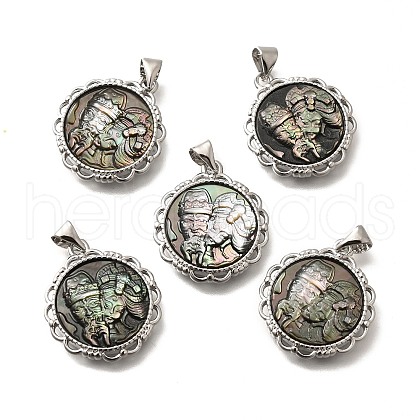 Brass with Natural Shell Carved Pendants KK-Z091-06P-01-1