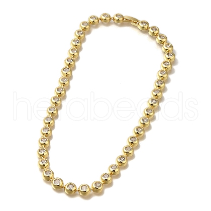 Rack Plating Brass Clear Cubic Zirconia Flat Round Link Chain Necklaces NJEW-Q345-05G-1