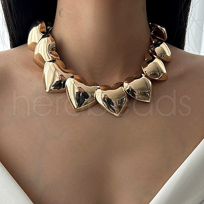 Iron 3D Heart Link Chain Choker Necklaces for Women NJEW-V003-02G-1