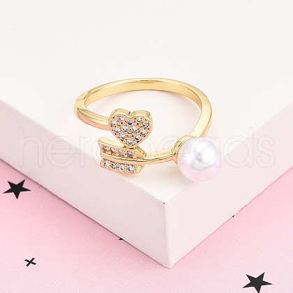 Brass Micro Pave Clear Cubic Zirconia Cuff Rings for Women KK-T074-02G-1
