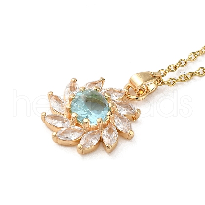 Brass Micro Pave Cubic Zirconia Flower Pendant Necklaces for Women NJEW-E106-03KCG-04-1