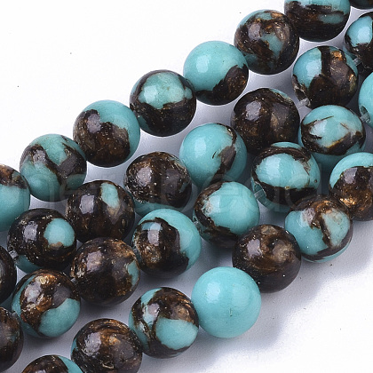 Assembled Synthetic Turquoise and Bronzite Beads Strands G-S366-025B-1