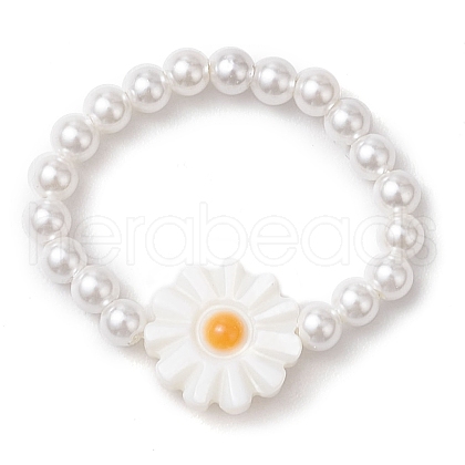 Round Shell Pearl Beaded Stretch Rings RJEW-JR00762-1