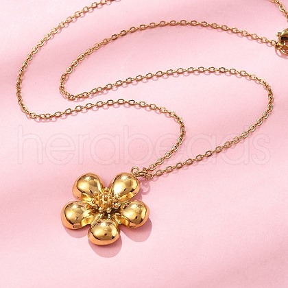 304 Stainless Steel Flower Pendant Necklaces for Women NJEW-D319-01G-1
