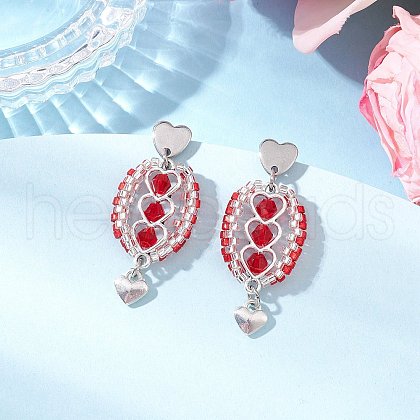 304 Stainless Steel Faceted Bicone Glass Beads Dangle Stud Earrings EJEW-WZ00437-03-1