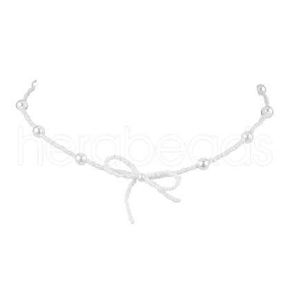 Bowknot Seed Beads Beaded Necklaces NJEW-TA00153-1