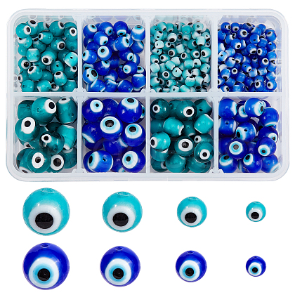  Handmade Evil Eye Lampwork Round Bead Strands LAMP-NB0001-28-1