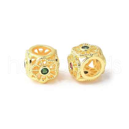Brass Micro Pave Cubic Zirconia European Bead KK-U067-01G-1