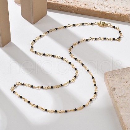 2mm Faceted Round Natural Spinel & Brass Link Chain Necklaces NJEW-S436-01-1