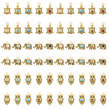 60Pcs 15 Styles Antique Golden Tone Alloy Pendants PALLOY-FH00026-1
