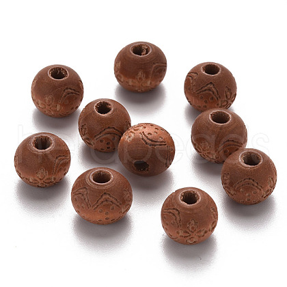 Painted Natural Wood Beads X-WOOD-N006-03A-02-1