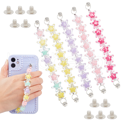   5Pcs 5 Colors Plastic Star Beaded Chain for DIY Keychains MOBA-PH0001-08-1