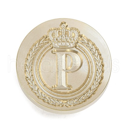 Golden Tone Crown Initial Wax Seal Brass Stamp Heads AJEW-A065-01P-1