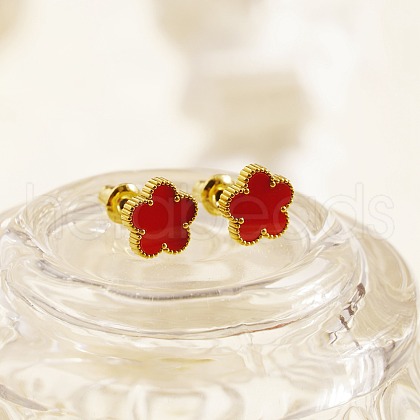 Golden 304 Stainless Steel Flower Stud Earrings with Natural Shell MK6703-3-1