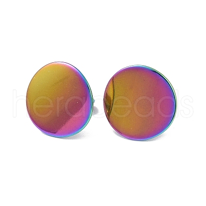 Ion Plating(IP) 304 Stainless Steel Flat Round Stud Earrings for Women EJEW-I285-12MC-1
