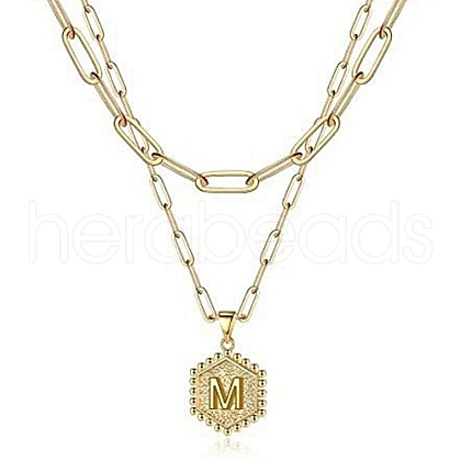 Real 18K Gold Plated Stainless Steel Paperclip Chains Double Layer Necklaces AN1969-9-1