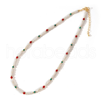 Bohemian Style Malachite & Natural Carnelian & Shell Pearl Beaded Necklaces Jewelry Unique GJ6479-1