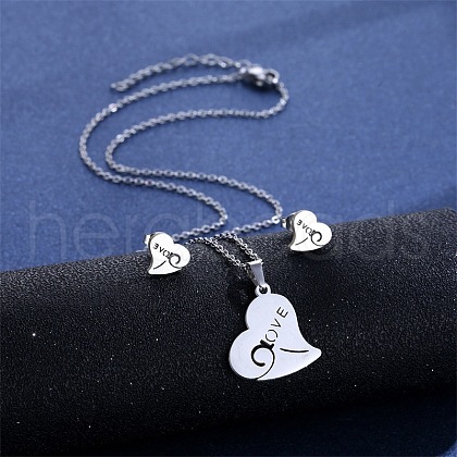 304 Stainless Steel Pendant Necklace & Stud Earring FS-WGC30A7-10-1