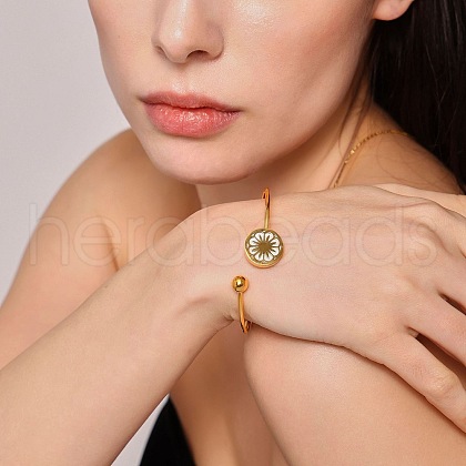 304 Stainless Steel Cuff Bangles for Women BJEW-C111-02G-1