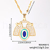 Brass Blue Enamel Fan with Oval Pendant Necklaces CL4028-5-2