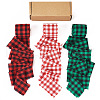 3 Rolls 3 Colors Tartan Cotton Linen Frayed Ribbon OCOR-TAC0035-11A-1